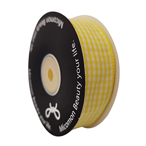 Yellow and White Gingham Ribbon Christmas Ribbon 25 Yards Each Roll 100% Polyester (75 Foot)