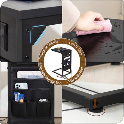 C Shaped End Table with Charging Station