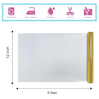 Sheet Metallic Foil Heat Transfer Vinyl Gold12Inch*6Ft Bundle Chrome HTV in Vibrant Colors for Stunning T