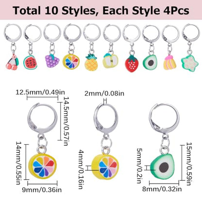 1 Box 40Pcs Stitch Markers Locking Crocheting Markers Knitting Fruit Polymer Clay Beads Removable Clip on Charm Leverback Clasps Crochet Stitch Marker for Yarns Knit Crocheting Sewing Adult (40 Count)