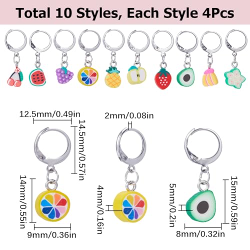 1 Box 40Pcs Stitch Markers Locking Crocheting Markers Knitting Fruit Polymer Clay Beads Removable Clip on Charm Leverback Clasps Crochet Stitch Marker for Yarns Knit Crocheting Sewing Adult (40 Count)