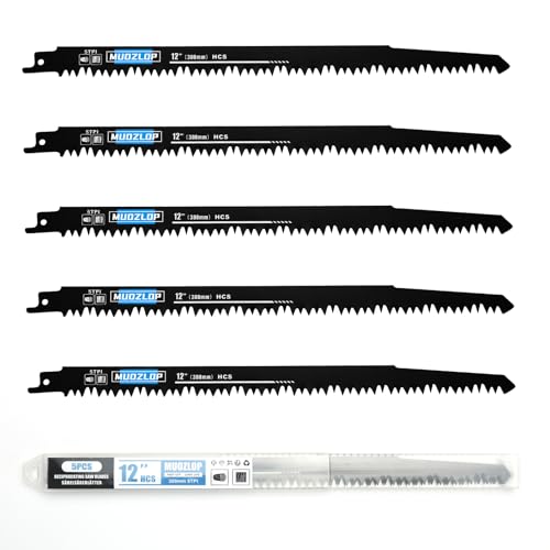 5Pack 12inch 5TPI Woodcutting Reciprocating Saw Blades Set (5 Count)