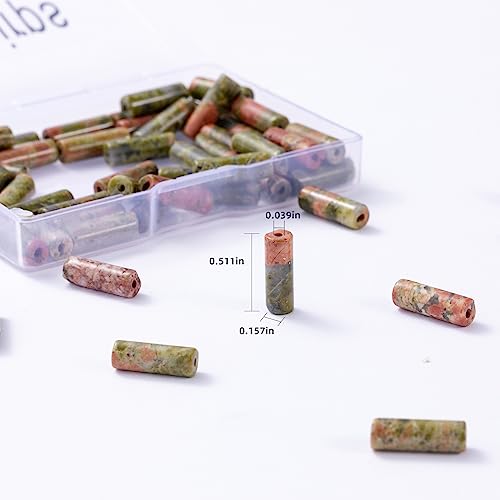 Natural Unakite Cylinder Tube Beads 4x13mm 38cm (28 Count)