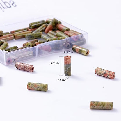 Natural Unakite Cylinder Tube Beads 4x13mm 38cm (28 Count)