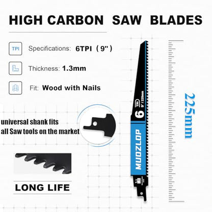 3Pack 9inch 6TPI High Reciprocating Saw Blades
