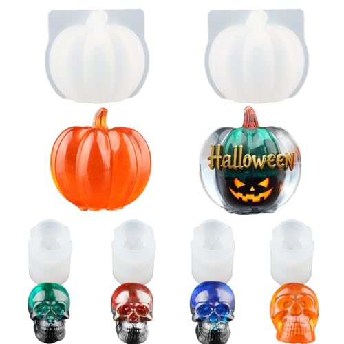 4Pcs Skull Resin Molds with 2Pcs Pumpkin Silicone Mold (6 Count)