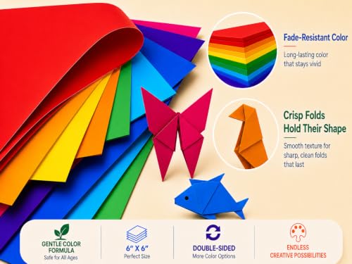 Origami Paper Kit 1000 Sheets 6x6 Colored Paper with Origami Book (1000 Count)