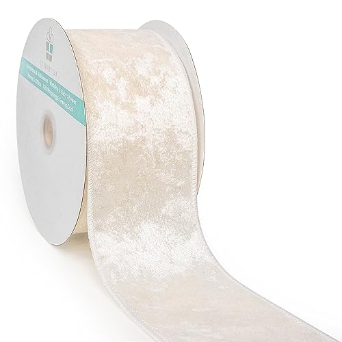 Ivory Velvet Ribbon 2.5 Inch x 10 Yards for Christmas Tree Topper Home Decoration Wreath Gift Wrapping DIY Craft (30 Foot)