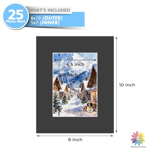 Mat Board Center 25 Pack 8x10 Picture Mat for 5x7 Photo Black