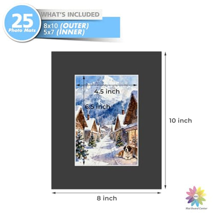 Mat Board Center 25 Pack 8x10 Picture Mat for 5x7 Photo Black