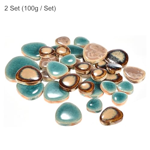 200g Ceramic Mosaic Tiles for Crafts Pebble Green and Coffee