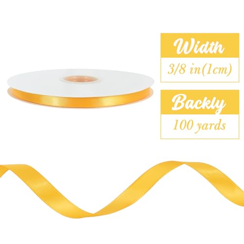 100yds 3 8 Inch Yellow Satin Ribbon for Craft Gifts Wrapping