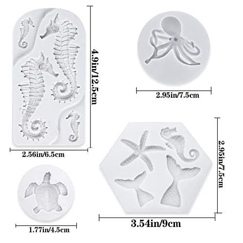 4 PCS Marine Theme Fondant Silicone Mold Hippocampus Turtle octopus Shape DIY Handmade Baking Tools