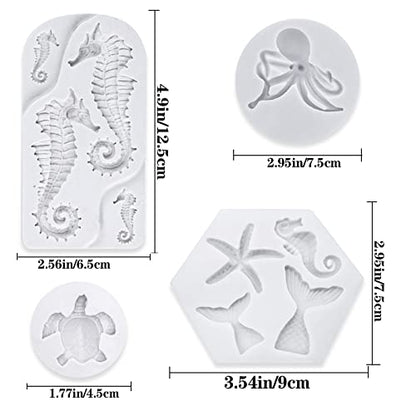 4 PCS Marine Theme Fondant Silicone Mold Hippocampus Turtle octopus Shape DIY Handmade Baking Tools