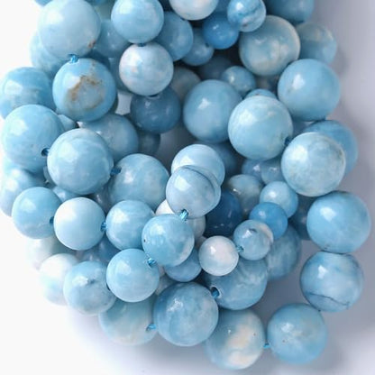 12MM Natural Larimar Blue Gemstone Beads Stone Round Loose Beads for Jewelry Making DIY Bracelet 32pcs 1 Strands 15"