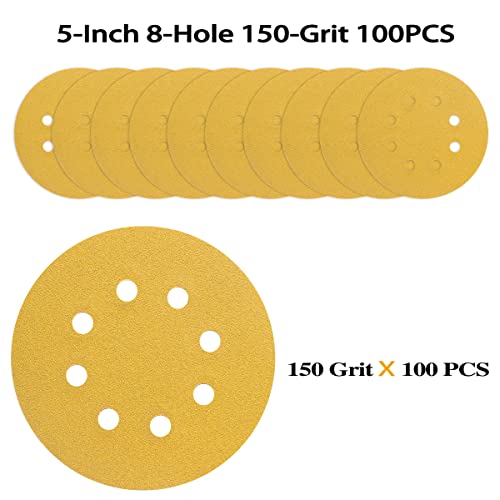 100PCS 5 Inch Sanding Discs 150 Grit Random Orbit Sander Sandpaper (100 Count)