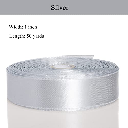 1 Inch Silver Solid Satin Ribbon for Gift Wrapping (150 Foot)