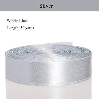 1 Inch Silver Solid Satin Ribbon for Gift Wrapping (150 Foot)