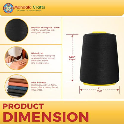40S 2 Black Polyester 4 Pack of Serger Threads Cones (72000 Foot)