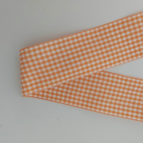 1.5 Inch Orange and White Woven Edge Plaid Chekered Ribbon 100% Polyester Gingham Ribbon 25 Yards Each Roll for Halloween Thanks