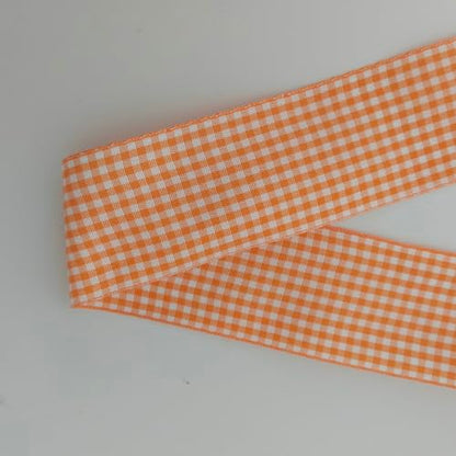 1.5 Inch Orange and White Woven Edge Plaid Chekered Ribbon 100% Polyester Gingham Ribbon 25 Yards Each Roll for Halloween Thanks