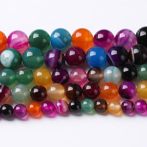 36pcs 10mm Natural Multicolor Stripe Agate Beads for Jewelry Making Natural Stone Energy Healing Beads DIY Bracelet Necklace 15"