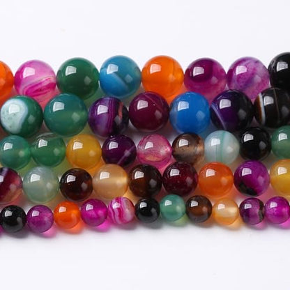 90pcs 4mm Natural Multicolor Stripe Agate Beads for Jewelry Making Natural Stone Energy Healing Beads DIY Bracelet Necklace 15"