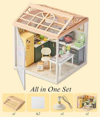 Modern Kitchen DIY Miniature House Kit with Roof & LED Light
