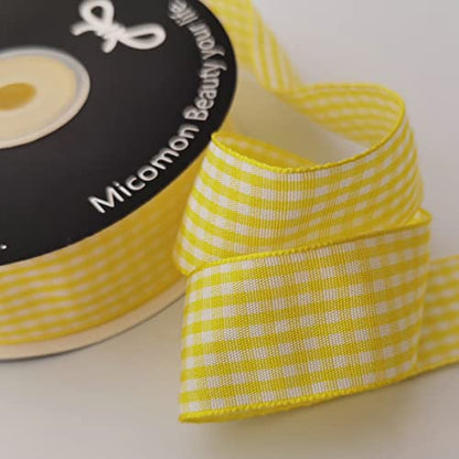 Yellow and White Gingham Ribbon Christmas Ribbon 25 Yards Each Roll 100% Polyester (75 Foot)