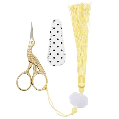 3.6Inch Small Embroidery Scissors Precision Scissor with Leather Cover Tassel Stainless Steel Tip for Crafting Thread Cutting Sewing DIY Needlework Artwork Housework