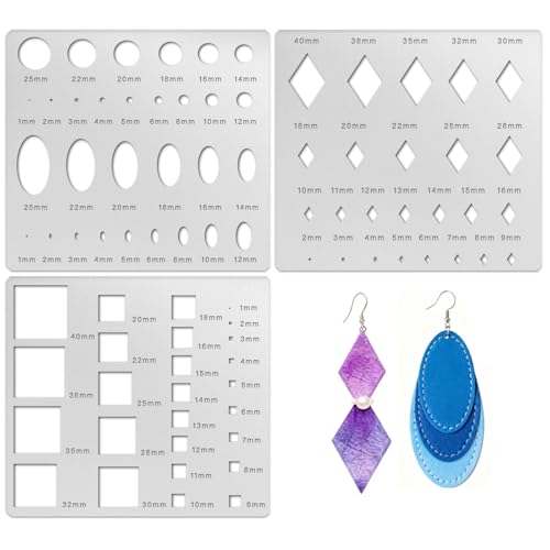 3PCS Metal Stencils Diamond Square Ellipse Circle Template for Drafting Jewelry Making Templates Oval Stencil Metal Geometric Stencils Stainless Steel Journal Stencil for DIY Scrapbooking (3 Count)