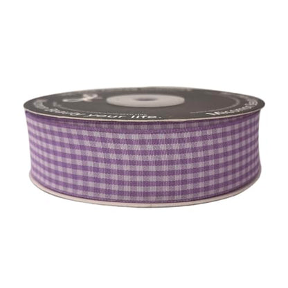 Purple and White Woven Edge Plaid Ribbon 100% Polyester Gingham Ribbon 25 Yards Each Roll