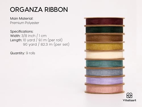 3 8" x 90 Yds Organza Ribbon Set Sheer Ribbon for Gift Wrapping (9 Count)