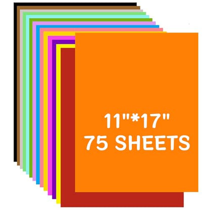 75 Sheets Colored Cardstock Paper 11"x17" (75 Count)