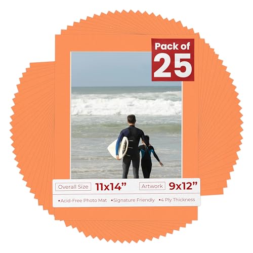 Pack of 25 Acid Free 11x14 Mats Bevel Cut for 9x12 Photos (25 Count)