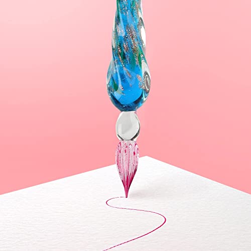 Glass Dipped Pen Ink Set Handmade Crystal Calligraphy Pen with 12 Colorful india ink for Art