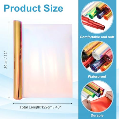 Holographic Clear PVC Vinyl Film Holographic PVC Fabric Waterproof Dichroic Film 12 x 48 Inch for Handbags Bows Earrings DIY Craft