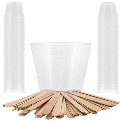 2 Oz (60 ml) Liquid Measuring Cups, 50 Pack with 25 Sticks
