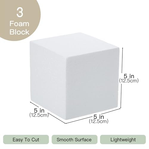 3 Pack Craft Foam Blocks 5x5x5in Polystyrene Square Foam Cubes Arts
