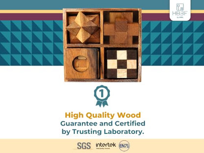 4 in 1 Wooden Brain Teaser Puzzles for Adults (4 Count)