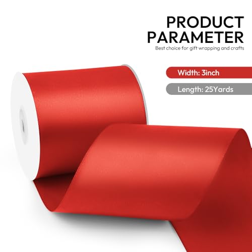 3 Inch 25 Yard Wide Satin Ribbon Red