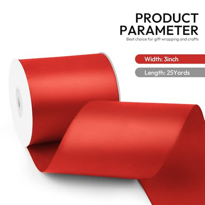 3 Inch 25 Yard Wide Satin Ribbon Red
