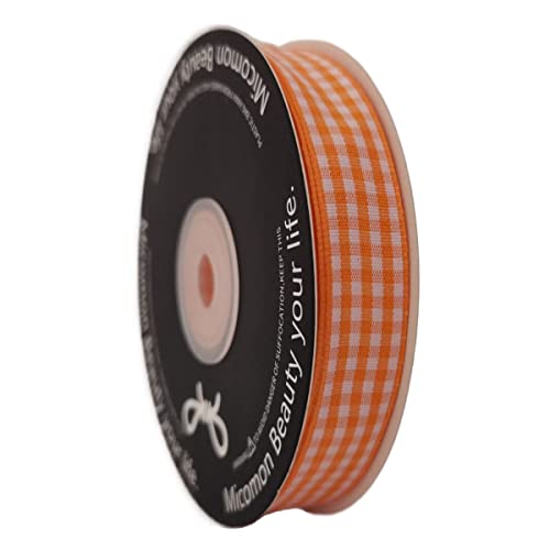 Orange Gingham Plaid Checked Ribbon 25 Yards Each Roll 100% Polyester