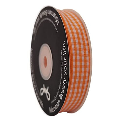 Orange Gingham Plaid Checked Ribbon 25 Yards Each Roll 100% Polyester
