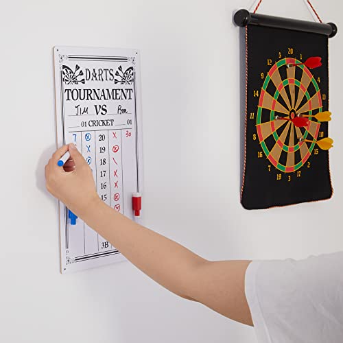 2 Pieces Dart Scoreboard Dry Erase Scoreboard Dart Score Keeper Dart Accessories with 4 Dry Erase Markers for Cricket and 01 Dart Games