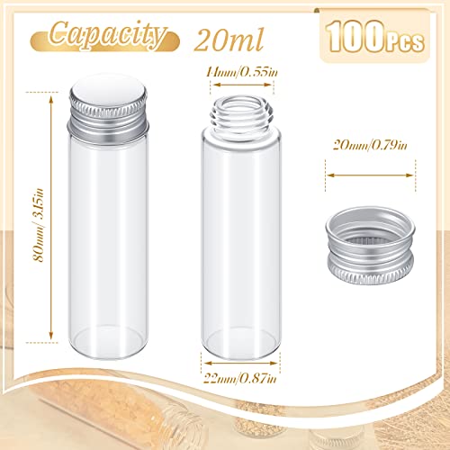 100 Pcs Small Clear Vials Spice Mini Jars with Lids Mini Glass Bottles with Screw Aluminum Metal Caps Tiny Jars Sample Containers for Powder Cream Cosmetic Jewelry Wedding (100 Count)
