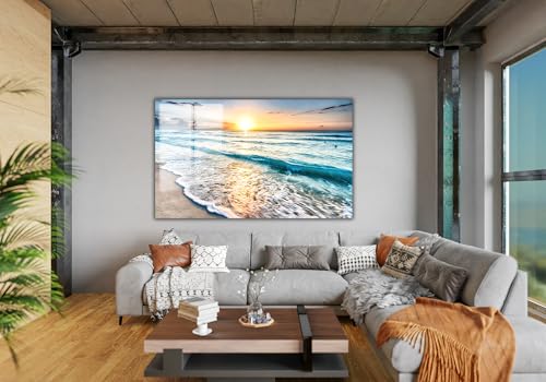Sea beach ocean white sand Tempered Glass Wall Art Painting for Living Room
