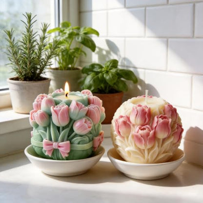 2 PCS 3D Tulip Flower Ball Silicone Candle Molds for Soap Resin Home Decor