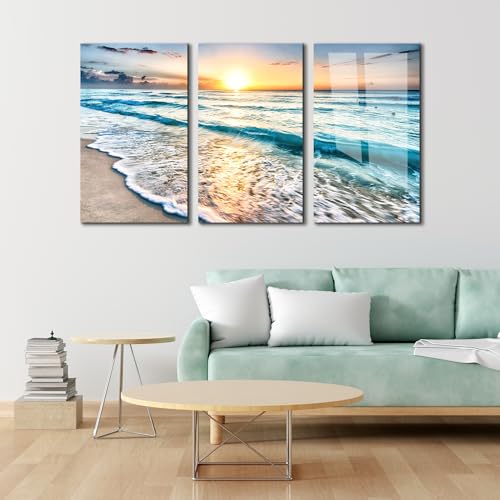 Sea beach ocean white sand Tempered Glass Wall Art Painting for Living Room