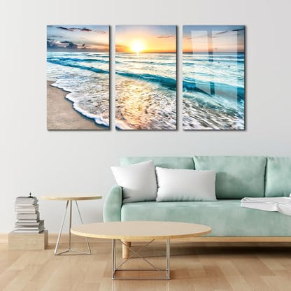 Sea beach ocean white sand Tempered Glass Wall Art Painting for Living Room